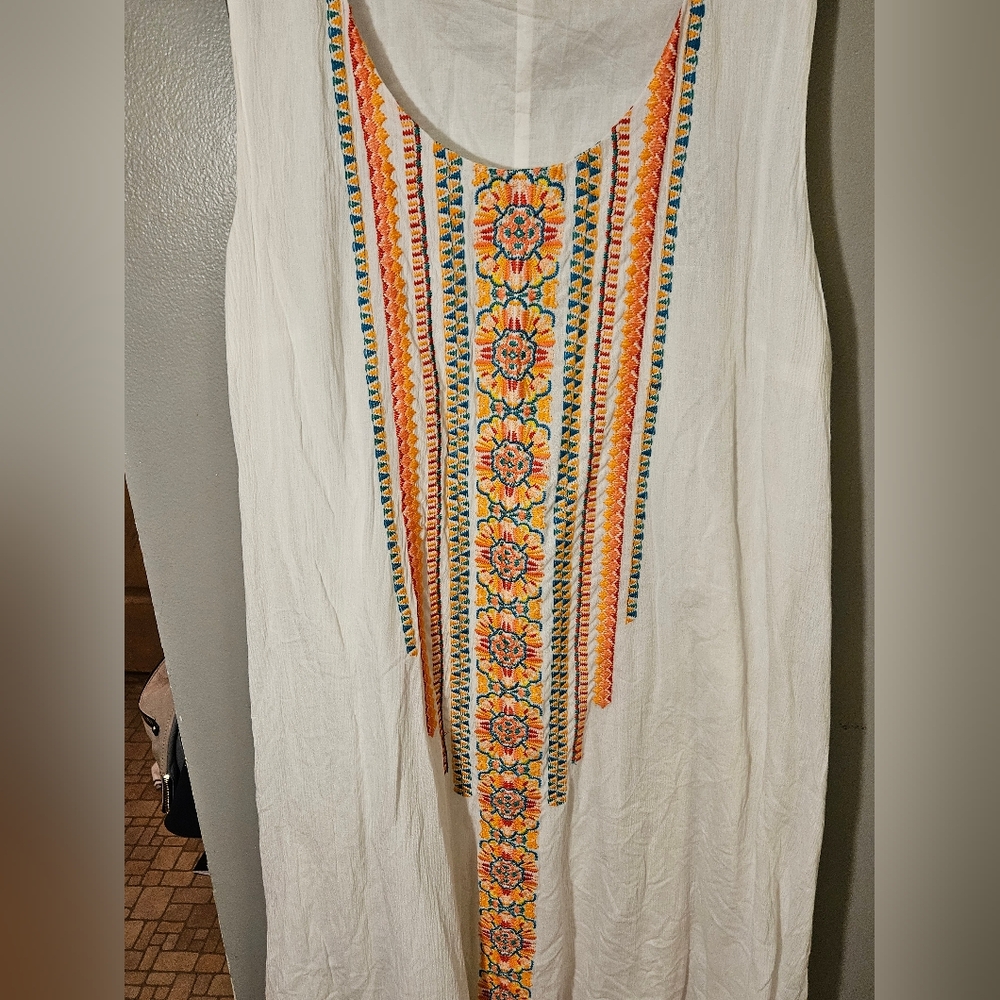 Chico's White Dress with Orange and Yellow Embroidery - Picture 2 of 8